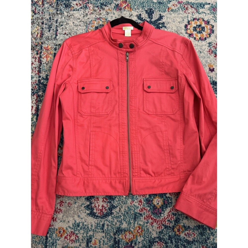 Cubavera Women's Red Canvas Full Zip Jacket Size 10